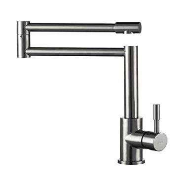 Imagem de Torneira de cozinha Torneira de pia de aço inoxidável giratória de 720 graus Torneira de barra dobrável universal de alça única quente e fria