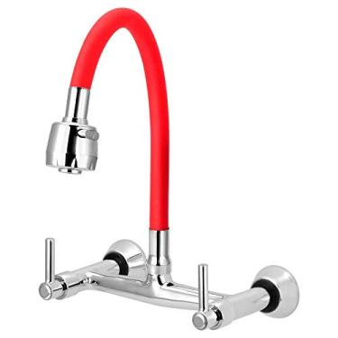Imagem de Misturador de Cozinha Flexível Vermelho Para Parede 1/4 de Volta Acabamento:Volante C51