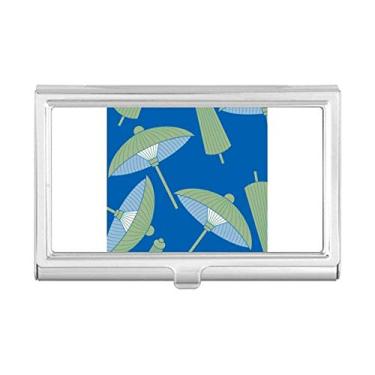 Imagem de Porta-cartões de visita com estampa de nuvem e guarda-chuva de papel verde