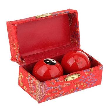 Imagem de Vaveren 2 peças bolas de massagem para as mãos bolas de baoding com caixa de armazenamento duráveis suaves bolas de handebol chinesas para crianças pais de, Gossip Red