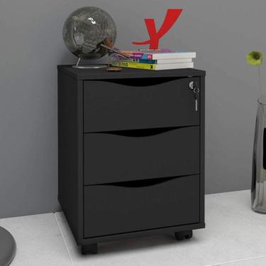 Imagem de Gaveteiro 3 Gavetas com Chave e Rodinhas - Para Home Office e Escritório Face Artany - Preto Preto