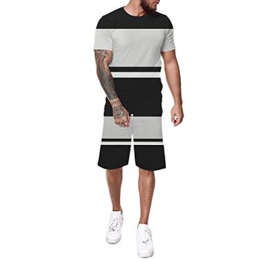Imagem de Conjunto de 2 peças de camiseta e shorts de manga curta com estampa Build to Suit casual masculino, Preto, XXG