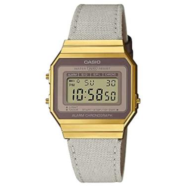 Imagem de Casio Relógio digital vintage unissex com pulseira de tecido, Cinza, A700WEGL-7AEF-AMZUK
