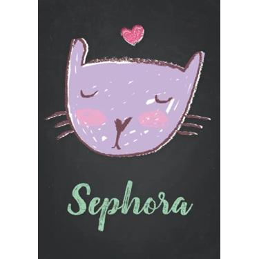 Imagem de Sephora: Carnet de notes A5 | Prénom personnalisé Sephora | Cadeau d'anniversaire pour fille, femme, maman, copine, sœur | Dessin de chat mignon | 120 pages lignée, Petit Format A5 (14.8 x 21 cm)