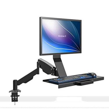 Imagem de Suporte para monitor de mesa com movimento total + suporte para teclado, braço de mola a gás, mesa de trabalho, estação de trabalho, suporte PS
