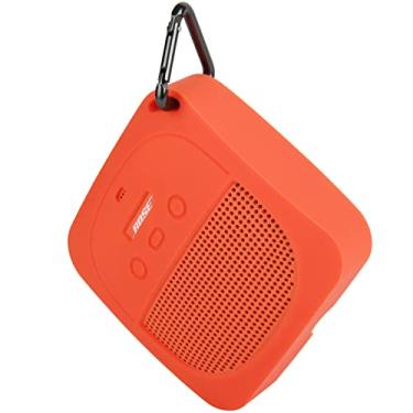 Imagem de TXEsign Capa de silicone compatível com micro alto-falante Bose SoundLink, capa protetora macia para transporte de viagem com gancho de metal para Bose SoundLink Micro Case (laranja)