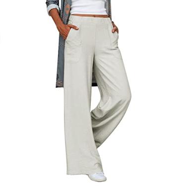Imagem de Calça de moletom feminina larga de cintura alta folgada de verão linho algodão calça de praia calça gaúcha aconchegante, Gy1, M