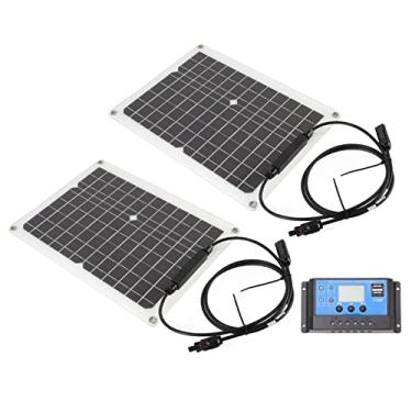 Imagem de Kit de Controlador de Painel Solar, Kit de Painel Solar de 2 Unidades, Painel de Carga Solar 50W de Silício Monocristalino Com Controlador 10A para Carro, Inundação e Luzes de