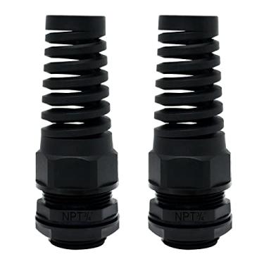 Imagem de LeMotech 2 peças NPT 1,9 cm IP68 à prova d'água, cabo glândula flexível espiral alívio de tensão junta de nylon preto com juntas para rosca de fio de 13 a 18 mm