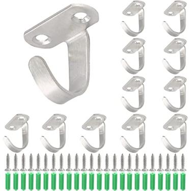 Imagem de Bivethoi 12 ganchos de teto de aço inoxidável montados com parafuso, gancho para roupas sob a prateleira, gancho resistente para toalha/roupão gancho em forma de J para decoração de armário de cozinha