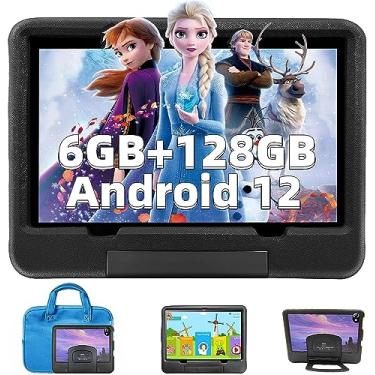 Imagem de OUZRS Tablet infantil Android 12 Kid Tablet 128GB ROM 1TB Extensões 6GB RAM 6850mAh, certificação 5G Dual WiFi GSM com capa protetora para tablet de 10 polegadas, aprendizagem e entretenimento