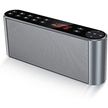 Imagem de Alto-falante portátil sem fio, alto-falante Bluetooth, drivers duplos MP3 players Rádio FM estéreo com som HD, microfone embutido, áudio de alta definição, prata