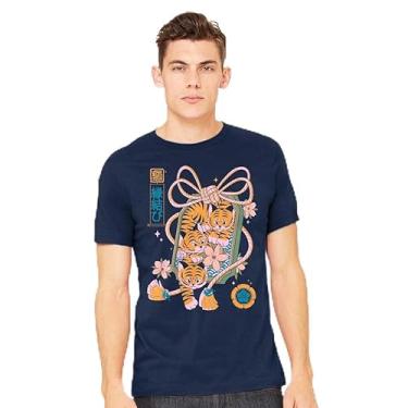 Imagem de TeeFury - Omamori Tigers - Camiseta masculina animal, tigre, Azul marino, XXG