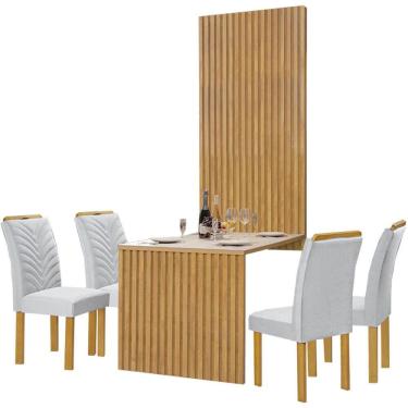 Imagem de Mesa de Jantar Cancun 120x90 com Painel Ripado Cel Móveis Cor Cinamomo Off White Prata