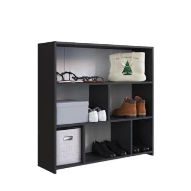 Imagem de Armário Módulo Organizador 7 Nichos 2 Prateleiras Multiuso Decoração Sala Quarto Funcionale Preto