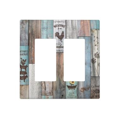 Imagem de Placa de cobertura de tomada de 2 divisórias, decoração para porta de celeiro rústica, vintage, rústica, para porta de celeiro ocidental, 2 divisórias, placa de parede decorativa, placa de interruptor