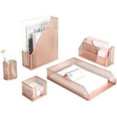 Imagem de BLU MONACO Conjunto organizador de mesa ouro rosa – 6 peças de acessórios de mesa para correspondência, notas adesivas, canetas, revistas e documentos