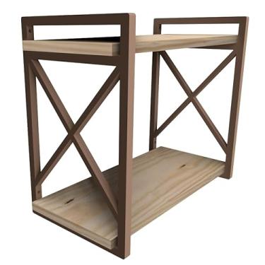 Imagem de Prateleira de Madeira de Pinus com Estilo Industrial, 20x45cm, Suporte Plástico Marrom