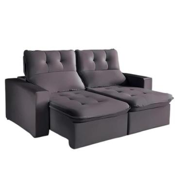 Imagem de Sofá Retrátil e Reclinável Berlim Veludo Cinza Chumbo 2M - TNA Decor