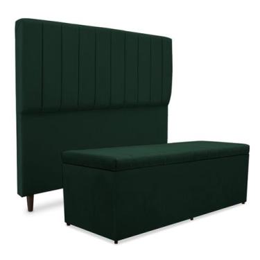 Imagem de Kit quarto mavi cabeceira + recamier suede verde 195cm - SRJ IMÓVEIS