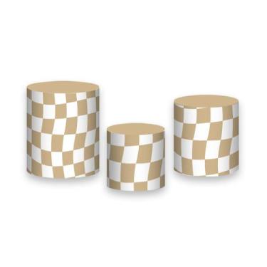 Imagem de Trio de Capas de Cilindro - Estampa Quadriculado Retrô Marrom Claro 04
