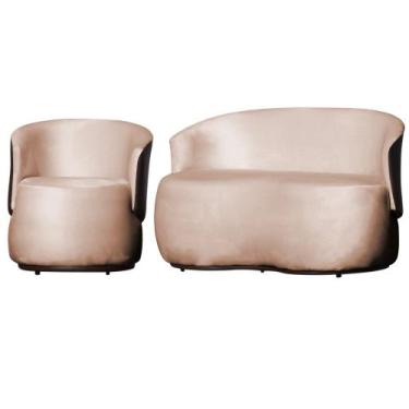 Imagem de Kit Poltrona e 1 Namoradeira Orgânica Decorativa Beatriz Veludo Rosa/P