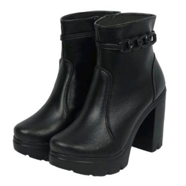 Imagem de Coturno Plataforma Feminino Detalhe Em Corrente Preto Confortável - MD