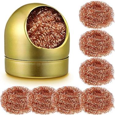 Imagem de Conjunto de limpador de ponta de solda, fio de limpeza de ponta de ferro de solda e kit de limpeza de ponta de latão inclui 8 peças de limpador de fio de latão e 1 peça de suporte de esfera para