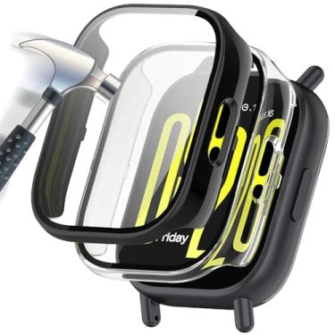 Imagem de Accdeny [Pacote com 2] Capa com protetor de tela de vidro temperado compatível com xiaomi redmi Watch 5 Active, dureza 9H, 360°, capa protetora ultrafina de policarbonato preta transparente