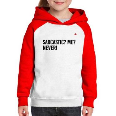 Imagem de Moletom Infantil Sarcastic Me Never! - Foca na Moda, Branco, Vermelho,