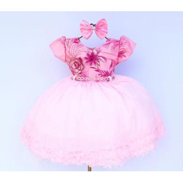 Imagem de Vestido Festa Infantil Rosa Luxo E Tiara - pingo de gente, 3