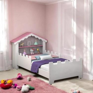 Imagem de Cama Juvenil Casinha de Brinquedo Magia Branca e Rosa - VitaMov