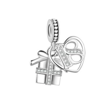 Imagem de MiiFort Caixa de presente cintilante, aniversário, amor, coração, pingente de pingente serve para pulseiras Pandora Charm Moments Celebration Bead Cubic Zirconia, One Size, Cobre, Sem Pedra Preciosa