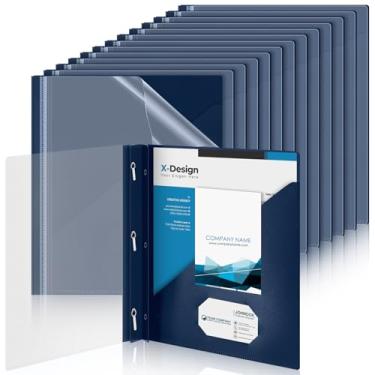 Imagem de Teling 24 peças de capa transparente com 3 pinos, pastas de apresentação de relatório de plástico, capacidade de 90 folhas, retomar documentos para escritório escolar (azul marinho)