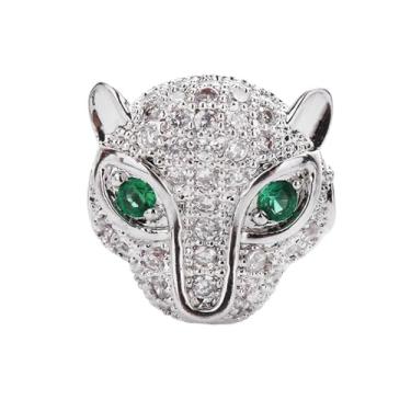 Imagem de Malahill Miçangas de zircônia cúbica para fabricação de joias, berloques de cabeça de leopardo para colares e pulseiras 11 x 11 mm ouro branco e branco