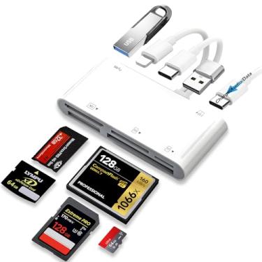 Imagem de Leitor de cartão de memória 9 em 1 universal para iPhone/iPad, leitor de cartão CF/SD/MicroSD/MS/XD e adaptador USB OTG com conector USB/USB-C/Lightening para iPhone 16/iPad Pro/Samsung Galaxy/MacBook