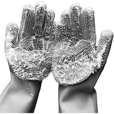 Imagem de Yinceber Luvas De Silicone Para Lavar Louça, Luvas De Borracha Reutilizáveis Para Lavar Louça, Luvas De Limpeza Com Esponja E Esfregões Para Tarefas Domésticas, Banheiro, Cozinha, Carro, Animais De