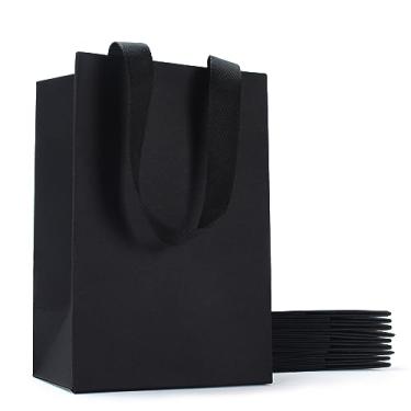 Imagem de Black Gift Bags with Handles, YACEYACE 10Pcs 5.25"x3.75"x8" Small Gift Bags Black Paper Gift Bags Bulk Kraft Gift Bags Bulk Wedding Bags Party Bags Birthday Bags Retail Bags