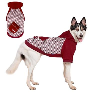 Imagem de Kickred Moletom com capuz para cães, macio e elástico com bolsos e orifício para trela, moletom frio para cachorro de inverno, suéter de outono listrado oblíquo premium, pulôver com capuz, vermelho