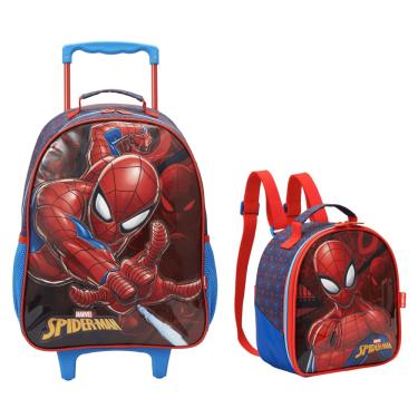 Imagem de Kit Mochila Rodinha Homem Aranha Lancheira Escolar 13330