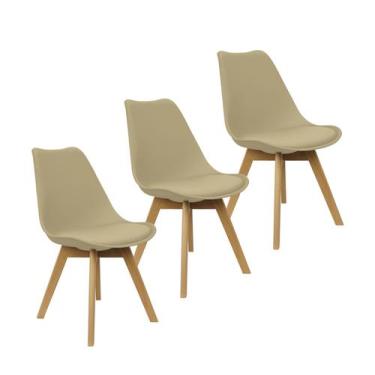 Imagem de Kit 3 Cadeiras Charles Eames Leda Luisa Saarinen Design Wood Estofada 