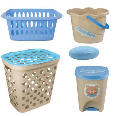 Imagem de Kit Cesto Roupa Bebê Balde Infanti Lixeira Saboneteira Cesto Multiuso 