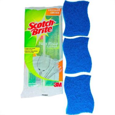 Imagem de Esponja Scotch Brite Dupla Face Nao Risca Azul Com 3 Pecas - 3M
