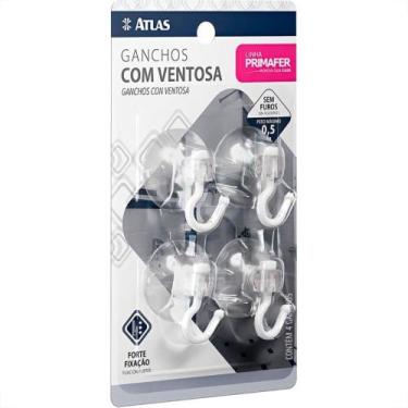 Imagem de Gancho Ventosa Atlas Primafer Transparente 0,5Kg Com 04 Pecas
