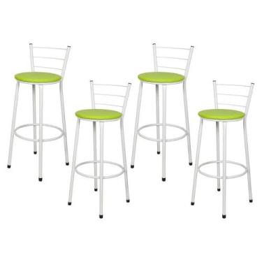 Imagem de Jogo 4 Banqueta Alta Para Cozinha Branca Epoxi Assento Verde - Lamar D