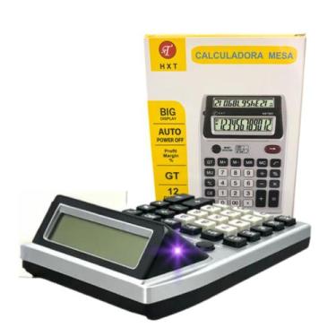 Imagem de Calculador de Mesa 12 Digitos Detector Nota Falsa 2 Telas - Hxt