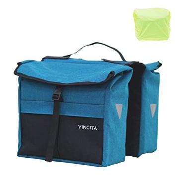 Imagem de Bolsas laterais de ciclismo vincita com dupla carga, resistente à água – com capa de chuva, grande, alça de transporte, pontos reflexivos – bolsa de selim para bicicleta, acessórios para bicicleta, Black/Turquoise