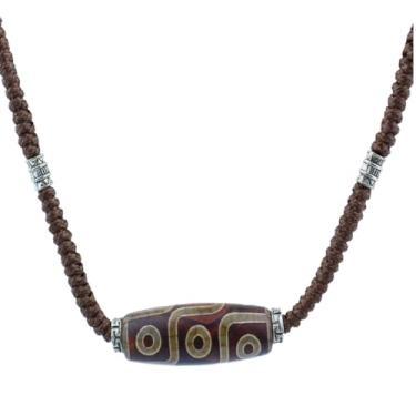 Imagem de Joddfly Colar tribal de contas de ágata, corda trançada marrom, comprimento ajustável, Standard size, Poliéster, Ágata