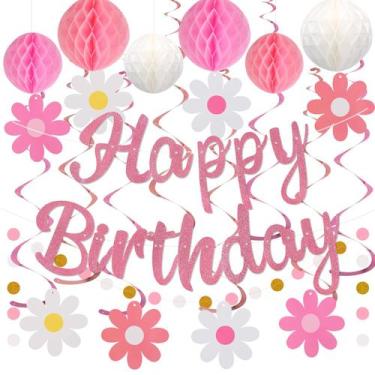 Imagem de Decorações de Aniversário YEOCU - "Feliz Aniversário" Rosa - Pré-Enfia