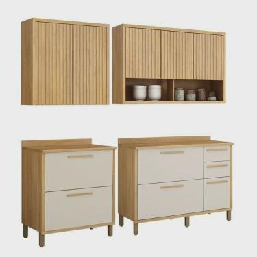 Imagem de Conjunto de Cozinha 2 Armários Aéreo Ripado e 2 Balcões Torino